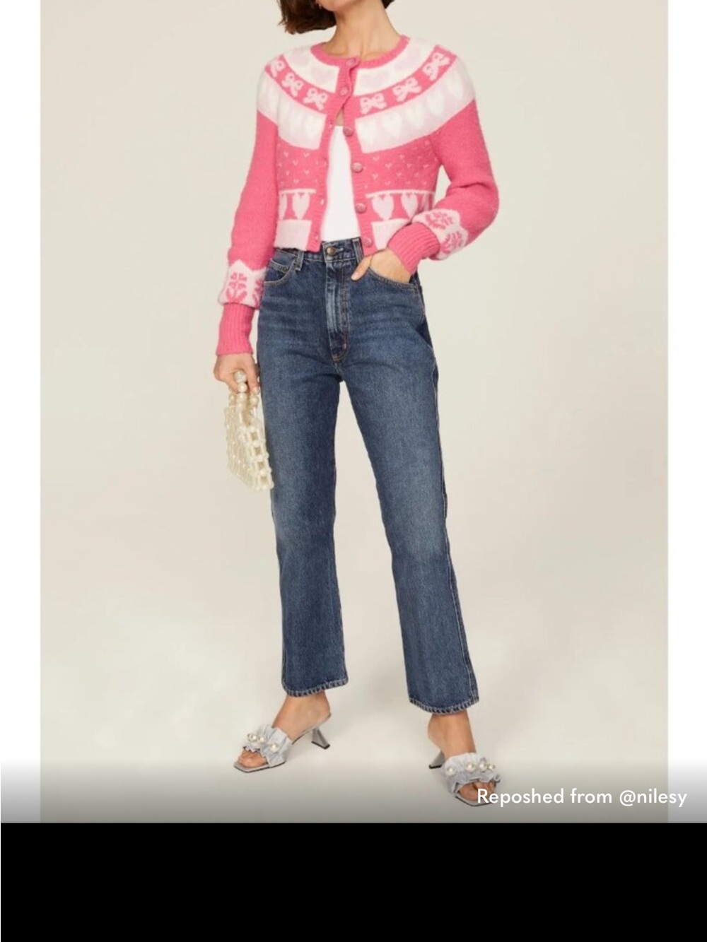 LoveShackFancy Pink and White Cropped Cardigan Sweater - Picture 7 of 7